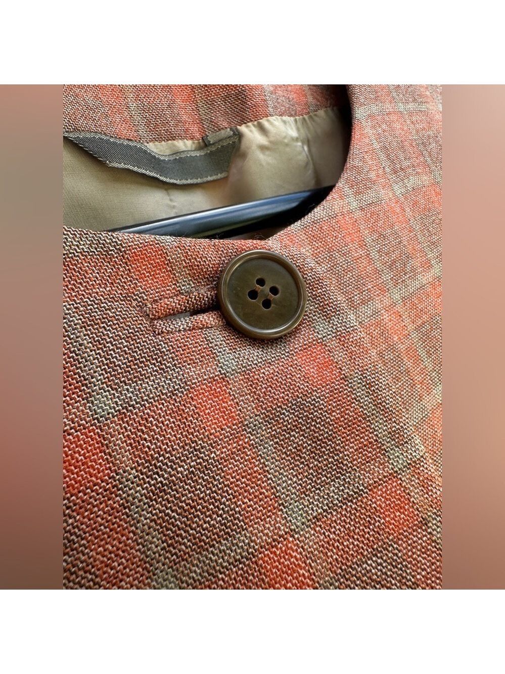 Custom Vintage Dara Lamb Medium Tan Orange Plaid Blazer one button - Picture 7 of 9